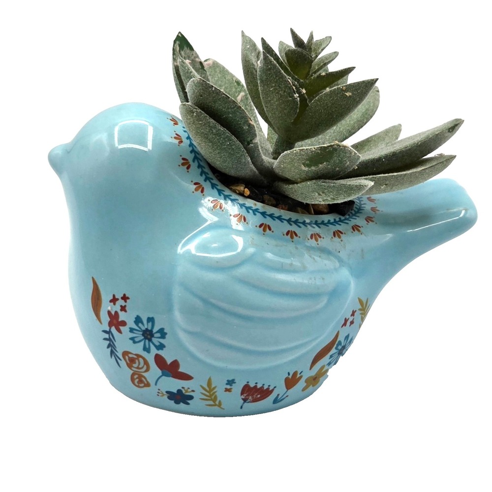 Ceramic HP Blue Bird Succulent Herb Planter Window Sill Kitchy Cottagecore